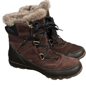 Sorrel women’s Tivoli sport faux fur lace up waterproof brown and black size 8M